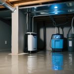 A basement with sealed walls, a sump pump, and dehumidifier, creating a dry and cozy space