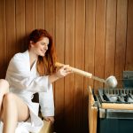 woman enjoying her diy home sauna